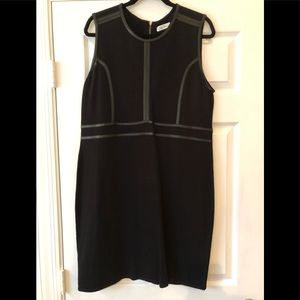 Calvin Klein Black Leather Trimmed Shift Dress